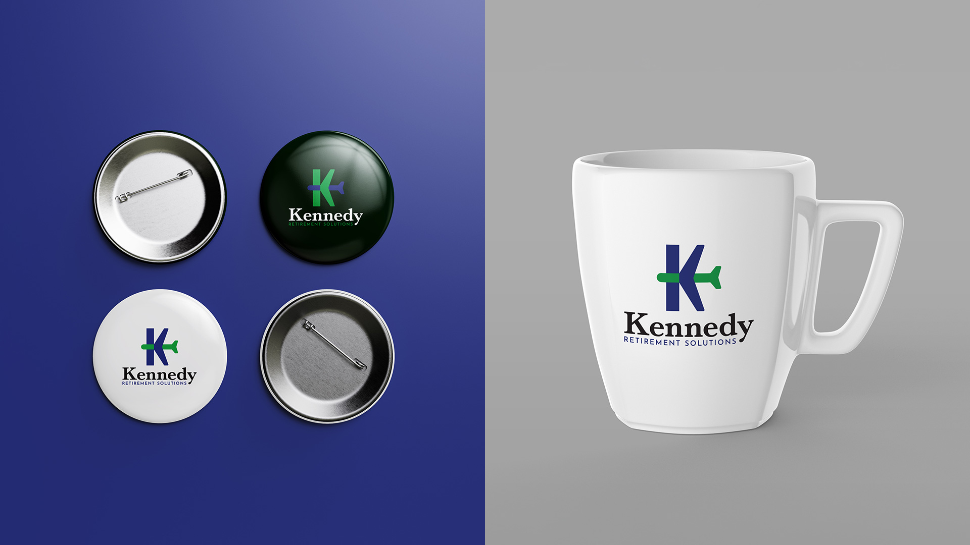 Kennedy Retirement Solutions – Pin Badges & Mug